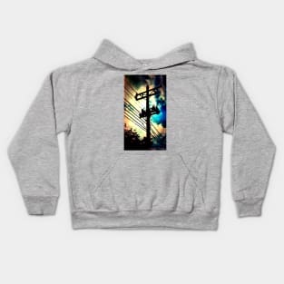 Telephone Pole with Early Morning Sky Kids Hoodie